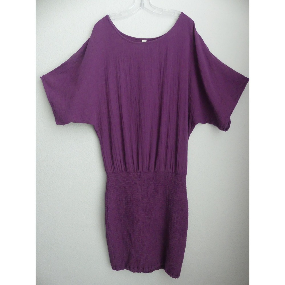 Muslin Comfort Dress Cinched Bottom Gauze M/L Bodycon Batwing Cotton Drop Waist